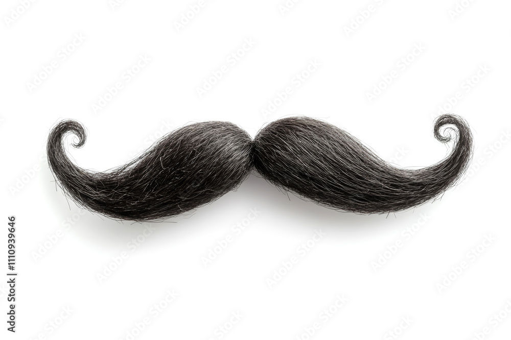 Large handlebar mustache curling upwards at the tips, isolated on white background Large handlebar mustache curling upwards at the tips, isolated on white background