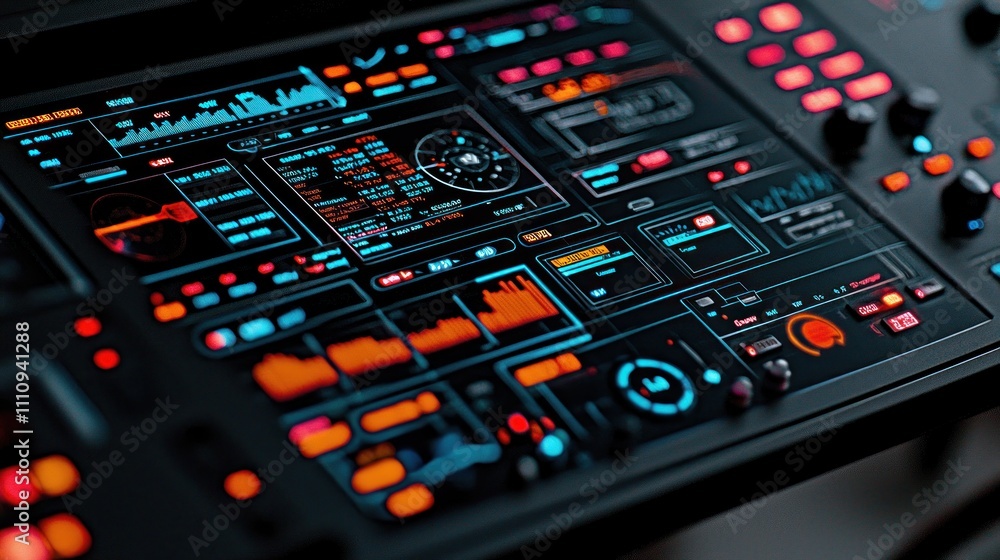 Futuristic Interface: Neon Lights and Digital Control Panel Futuristic Interface: Neon Lights and Digital Control Panel