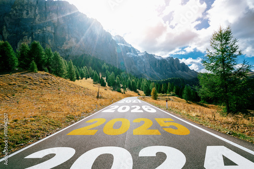 Photography 2025 New Year road trip travel and future vision concept