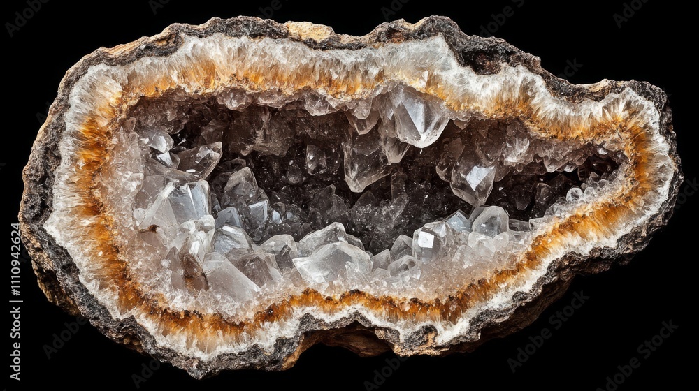 Geode with Clear Quartz Crystals and Orange Agate Bands Geode with Clear Quartz Crystals and Orange Agate Bands