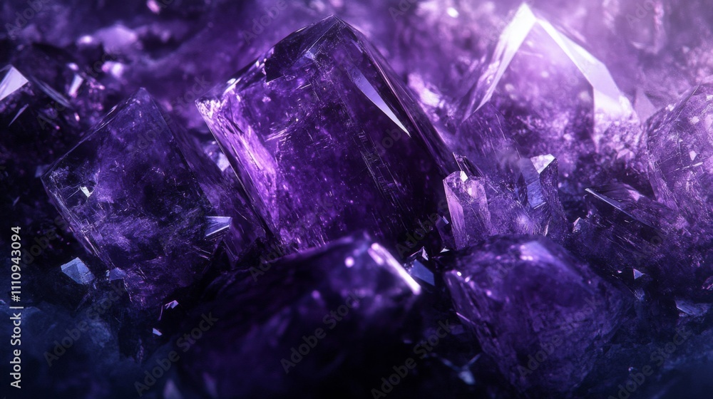 Close-up of sparkling purple crystals in a cluster Close-up of sparkling purple crystals in a cluster