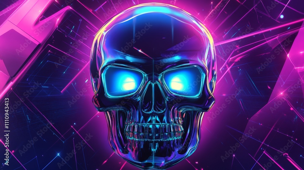 Futuristic glowing digital skull composition background Futuristic glowing digital skull composition background
