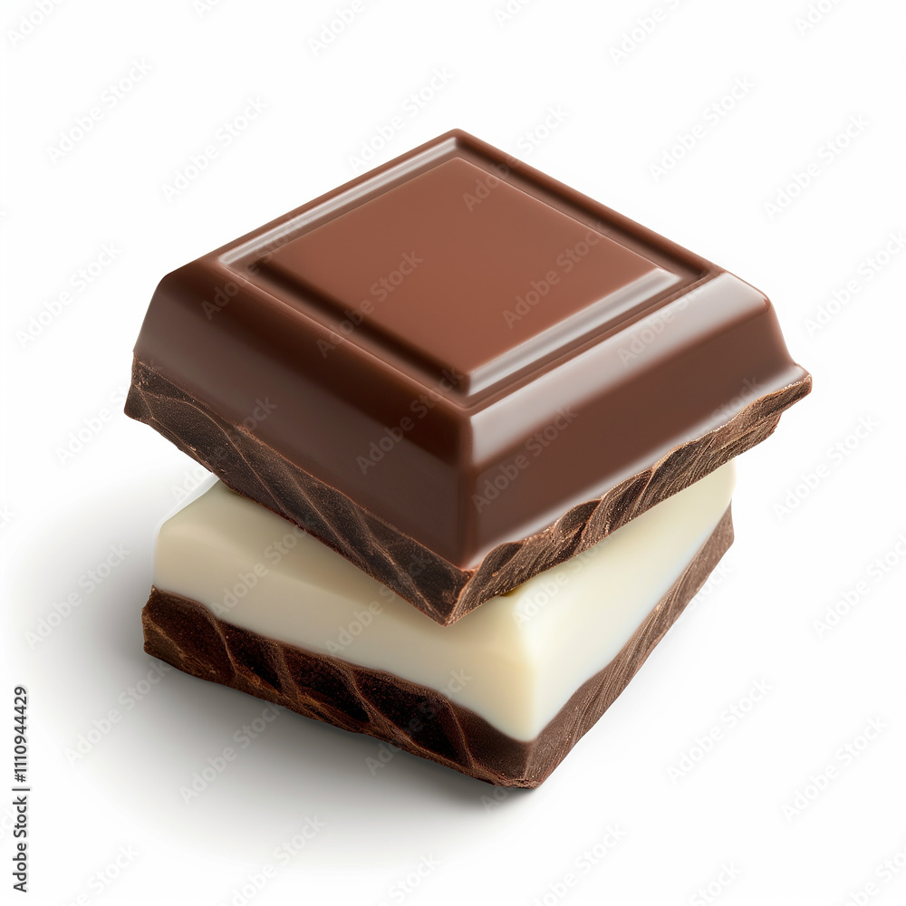 Chocolate pieces, fresh dark brown chocolate, isolated on white background Chocolate pieces, fresh dark brown chocolate, isolated on white background