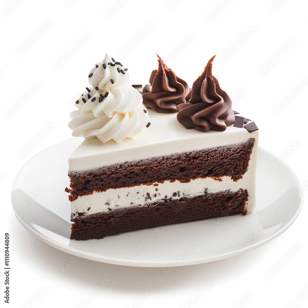 Cake pieces, fresh dark chocolate, isolated on white background Cake pieces, fresh dark chocolate, isolated on white background