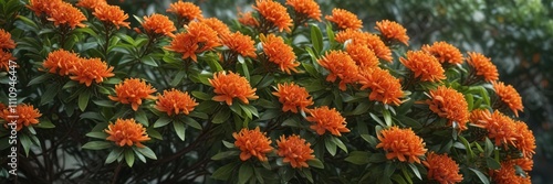 Ixora Macrothyrsa branch with a profusion of colorful orange flowers, West Indian Jasmine flowers, vibrant orange flowers photo