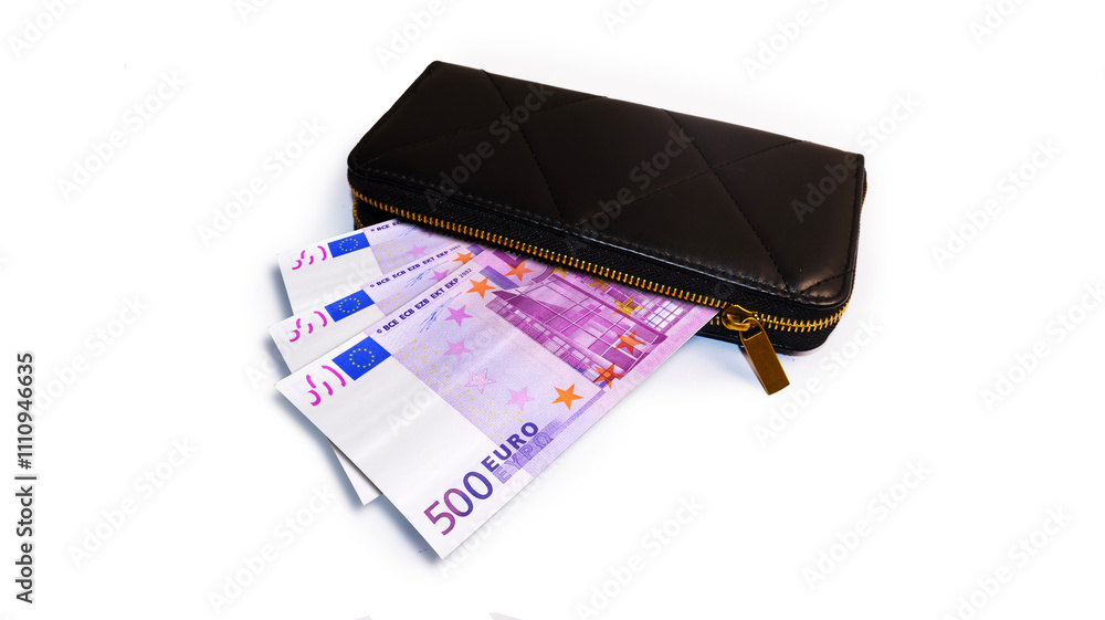 500 Euros money currency notes inside a black purse isolated on a white background
500 Euros money currency notes inside a black purse isolated on a white background