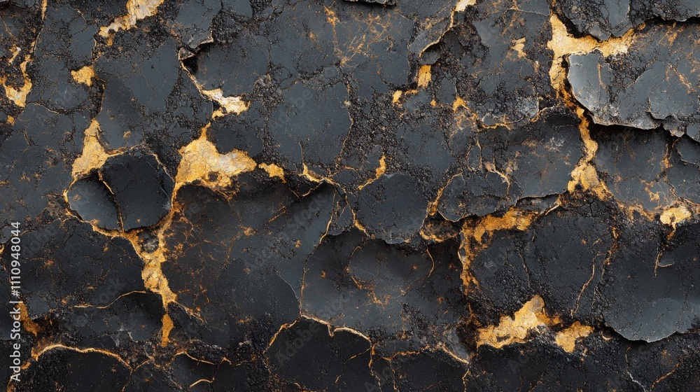 Cracked Black Surface with Golden Veins Cracked Black Surface with Golden Veins