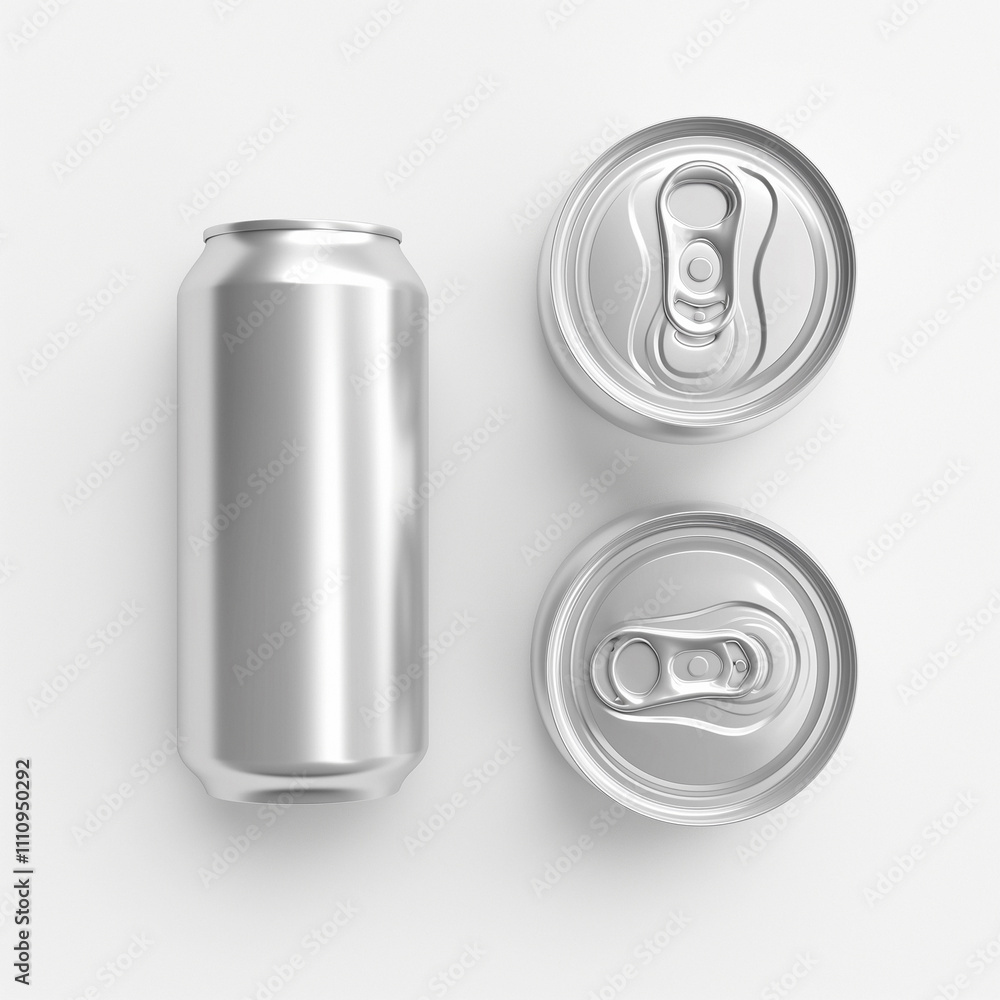 Metallic Can 3D top view, Isolated On White Background. Metallic Can 3D top view, Isolated On White Background.