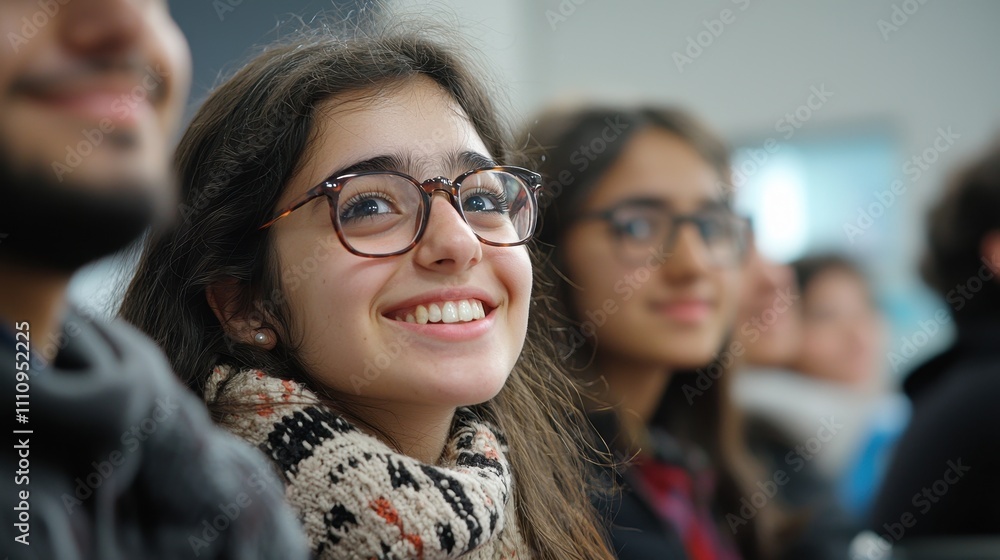 A group of students participating in a language class, practicing conversational skills with smiles and laughter. The inclusive environment fosters confidence and communication skills A group of students participating in a language class, practicing conversational skills with smiles and laughter. The inclusive environment fosters confidence and communication skills
