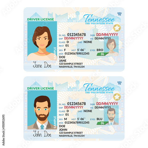 Template of skit driver license plastic card for USA Tennessee