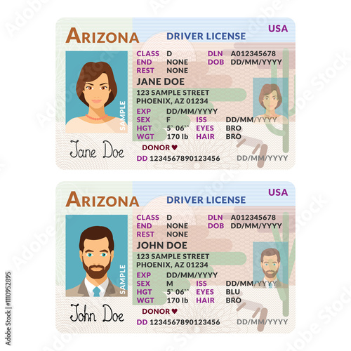 Template of skit driver license plastic card for USA Arizona