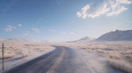 Winding Empty Road Through Arid Desert Landscape