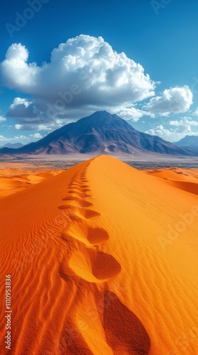 sand dune trails, desert exploration journey, desert foot travel, desert beauty, desert landscape photography, dramatic desert dunes, stunning mountain views, desert sand formations, desert mountain