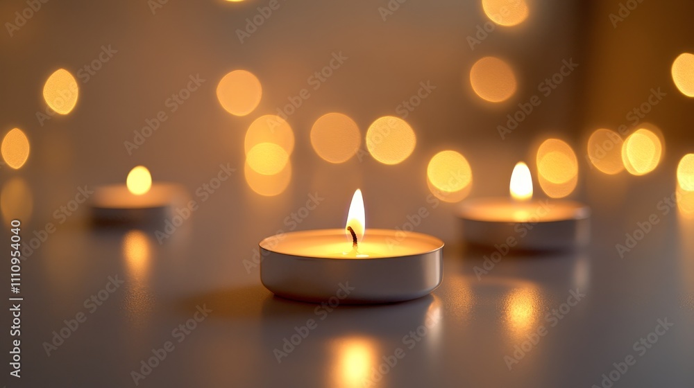 Festive small candles lit composition background Festive small candles lit composition background