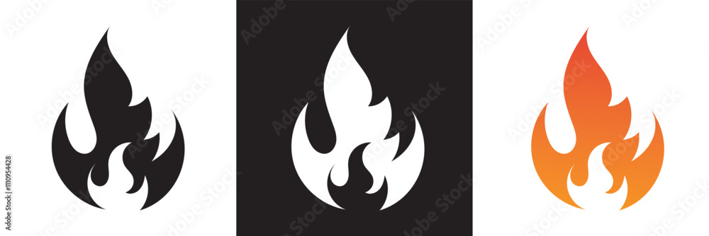 Fire flame icon set. Flame symbols. Fire silhouette. Collection of hot flaming element. Fire, flame. Vector illustration. isolated on white and black background. EPS 10 Fire flame icon set. Flame symbols. Fire silhouette. Collection of hot flaming element. Fire, flame. Vector illustration. isolated on white and black background. EPS 10