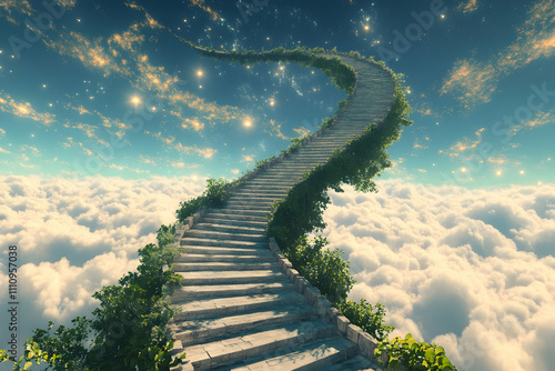 Creative Interpretation of an Endless Stairway Leading to Heaven-