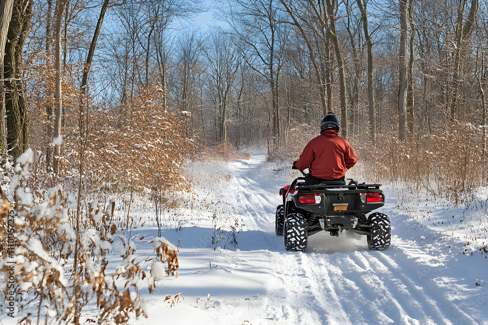 ATV rider traversing a snowy trail in winter conditions.illustration ATV rider traversing a snowy trail in winter conditions.illustration