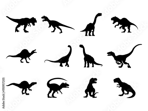 Set of Dinosaur Silhouette in various poses isolated on white background