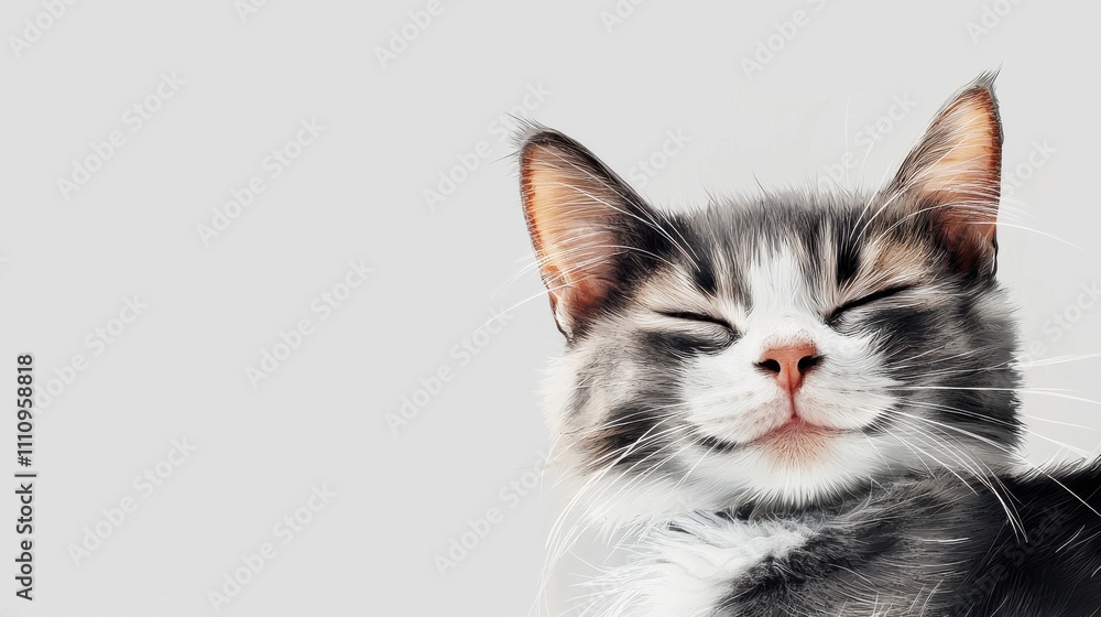 Happy fluffy cat relaxing with a content expression against a light background, radiating a sense of calm and comfort in a cozy indoor setting Happy fluffy cat relaxing with a content expression against a light background, radiating a sense of calm and comfort in a cozy indoor setting
