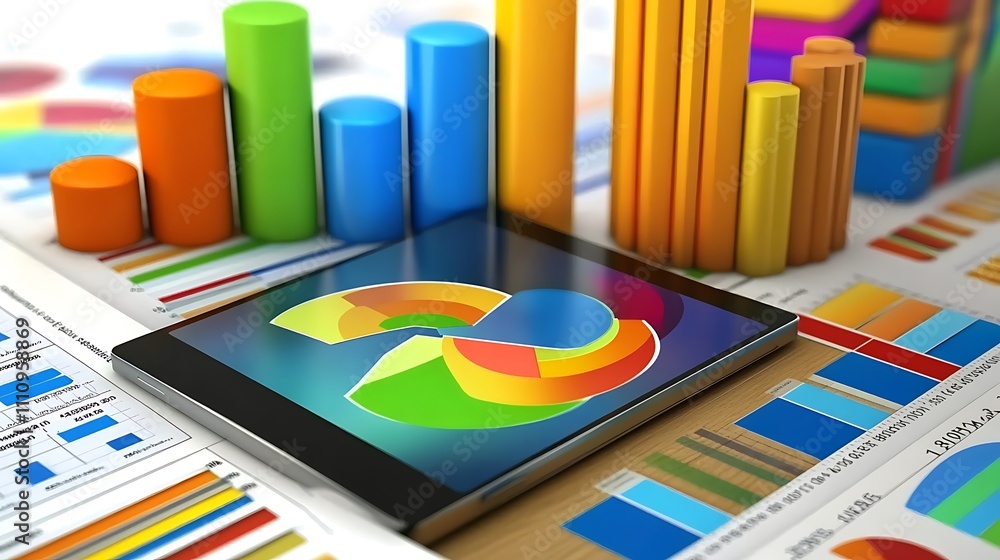 Colorful Charts and Graphs Displayed on a Tablet Device Colorful Charts and Graphs Displayed on a Tablet Device