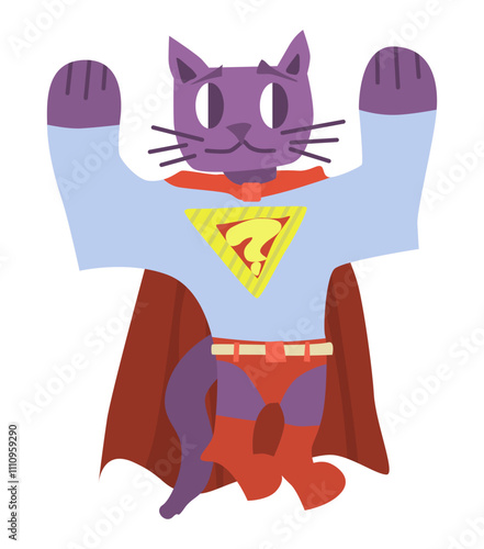 purple cat super hero simple character. stock new