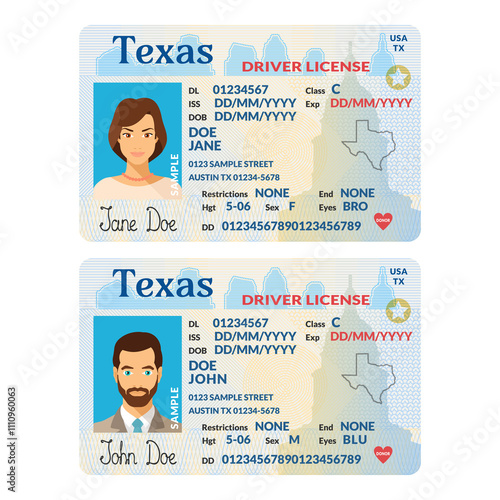 Template of skit driver license plastic card for USA Texas