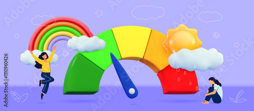3d meteorology Search weather forecast Sun and stars, rainbow and fluffy clouds Nature plasticine objects