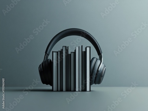 Modern Headphones with Cityscape Background and Texture Overlay photo