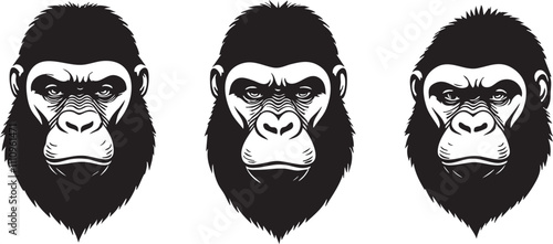 Detailed Ape Head Silhouettes for Logos photo