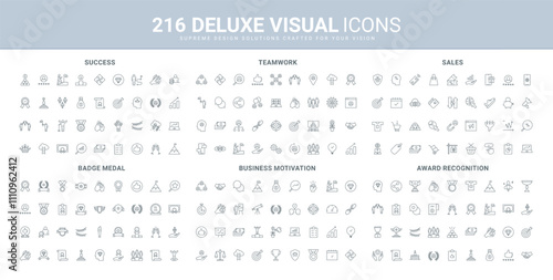 Online sales in shop and NFT, business leader motivation, success celebration line icon set. Prize and trophy, medal and crown of winners recognition thin black outline symbols vector illustration