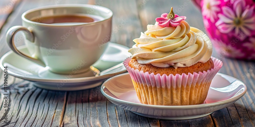 A cup of tea and a delicious sweet cake A cup of tea and a delicious sweet cake
