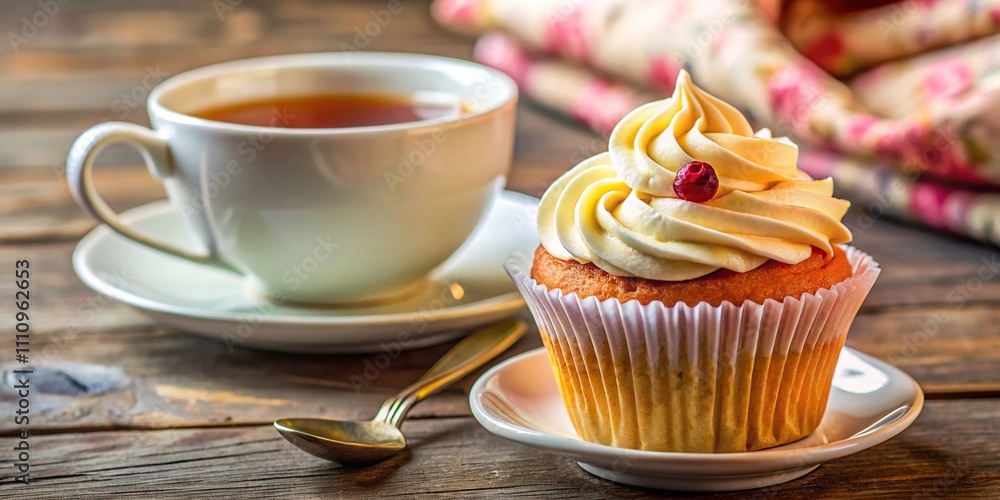 A cup of tea and a delicious sweet cake A cup of tea and a delicious sweet cake