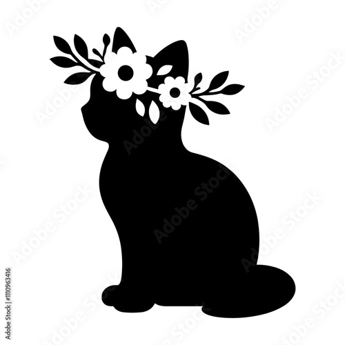 black cat with flower crown