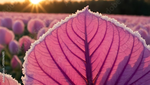 Vibrant pink leaf with fine veins. photo