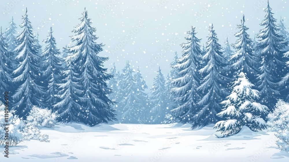 Fototapeta premium Snowy Winter Forest Landscape: A Serene Winter Wonderland
