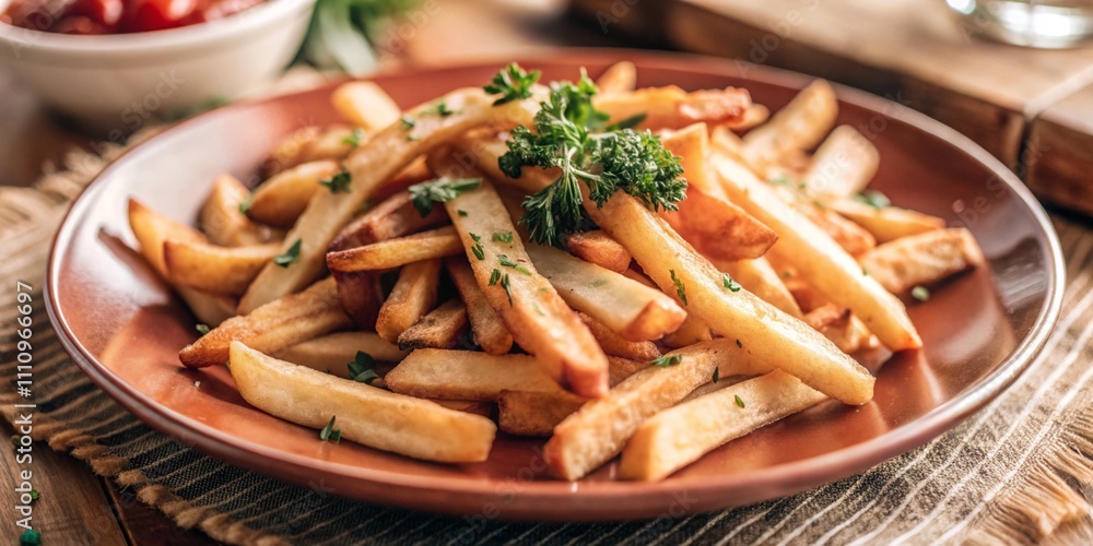 A close-up image of crispy golden French fries. Tasty food. A close-up image of crispy golden French fries. Tasty food.