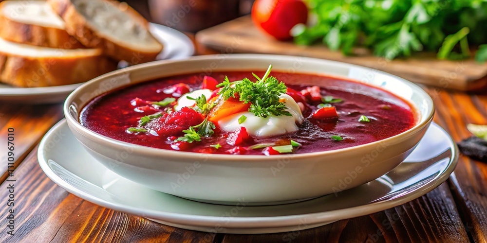 Traditional Ukrainian Russian borscht or red soup in the bowl. Traditional Ukrainian Russian borscht or red soup in the bowl.