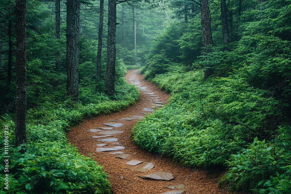 Stone Path Winding Through Lush Green Forest Stone Path Winding Through Lush Green Forest