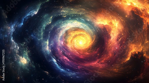 Swirls of bright colors reminiscent of a spinning galaxy