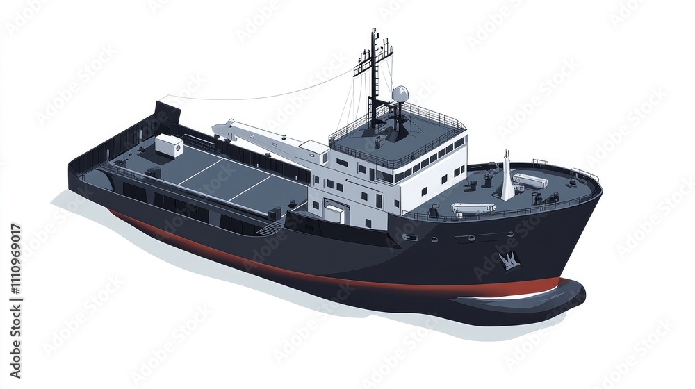 Fototapeta premium a sleek cargo ship, logistics network illustration, isometric design, modern tones, isolated on white background
