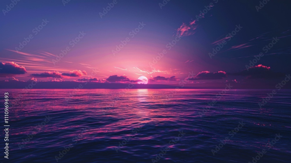 Pink and Purple Sunset over the Ocean: A Serene Landscape Pink and Purple Sunset over the Ocean: A Serene Landscape