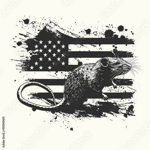 Rat American flag silhouette vector illustration ve