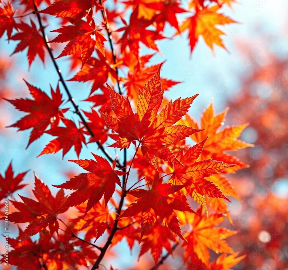Vibrant maple leaves in shades of orange and red rustling against each other, red, fall foliage, maple Vibrant maple leaves in shades of orange and red rustling against each other, red, fall foliage, maple