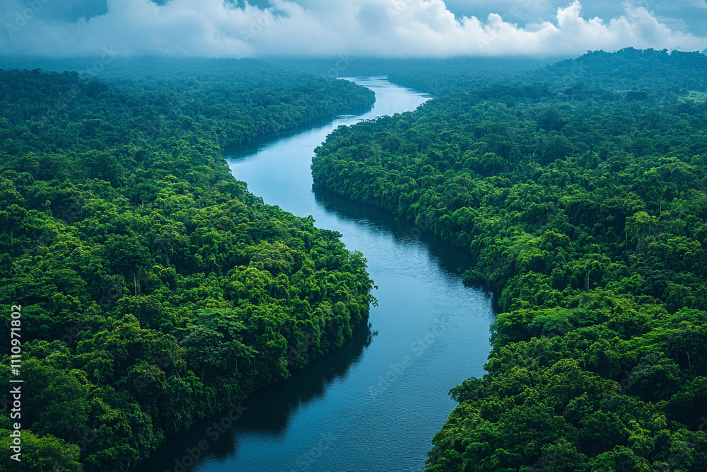 River Winding Through Lush Green Rainforest Canopy River Winding Through Lush Green Rainforest Canopy
