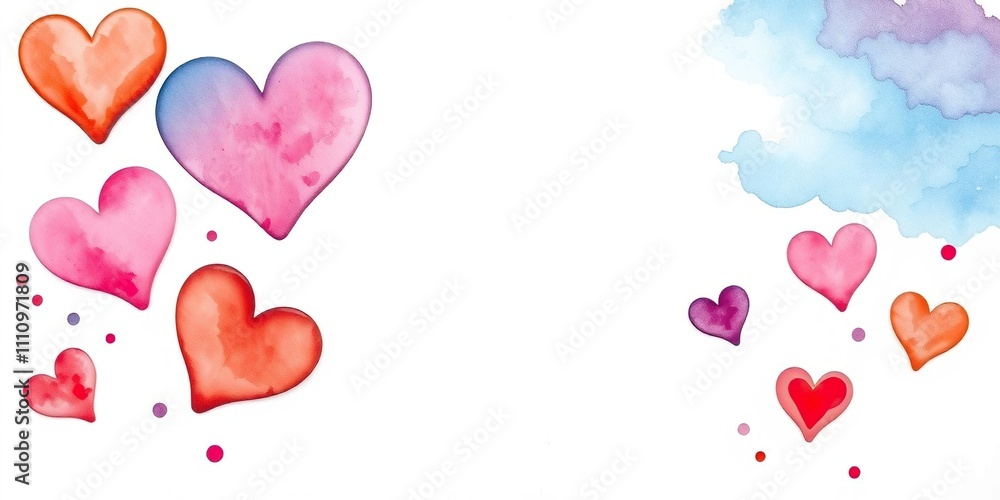 Watercolor and acrylic hearts on a plain white surface, emotional expressions, artistic interpretations, delicate patterns Watercolor and acrylic hearts on a plain white surface, emotional expressions, artistic interpretations, delicate patterns