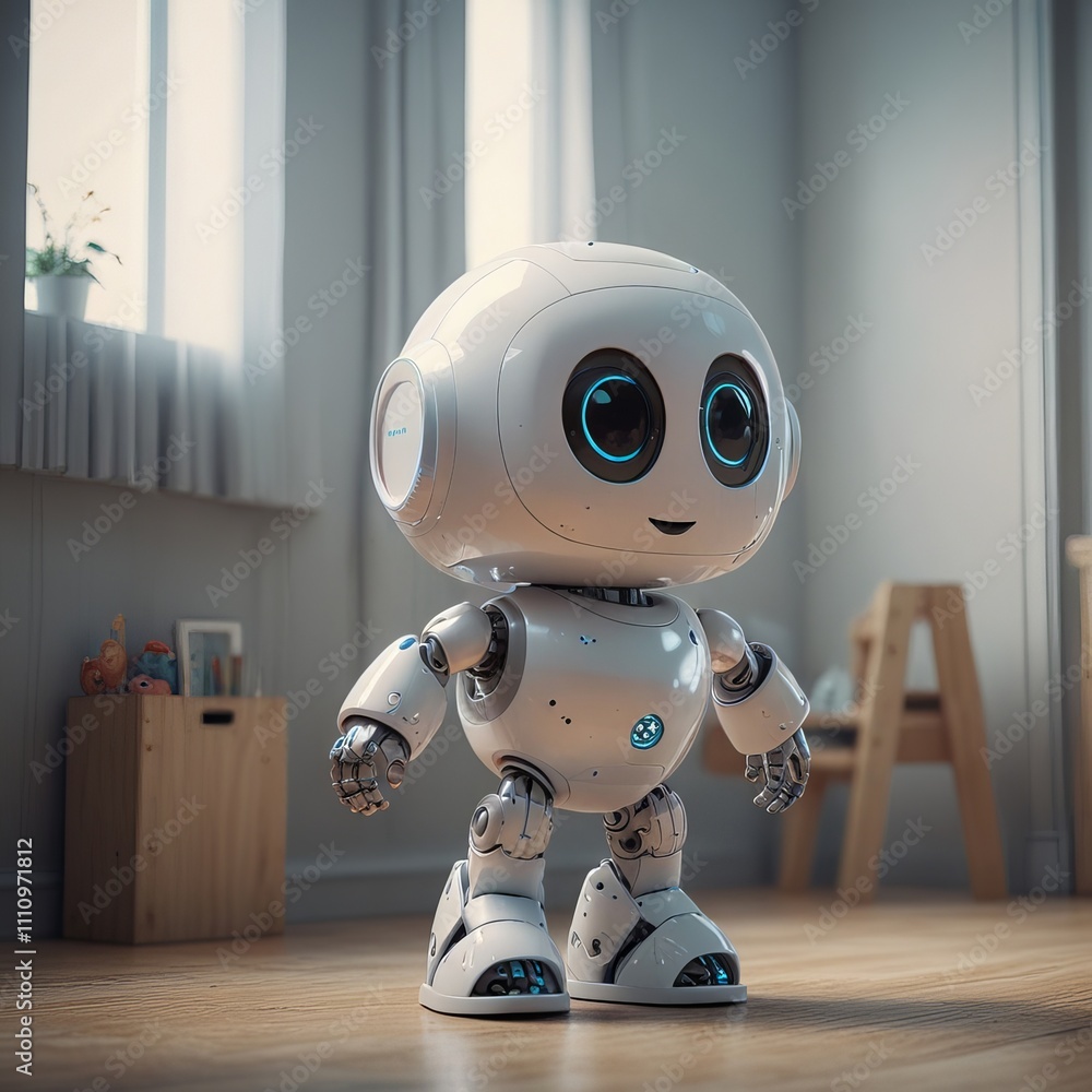 Fototapeta premium Beautiful baby robot with a smile face. Generative by artificial inelegance.