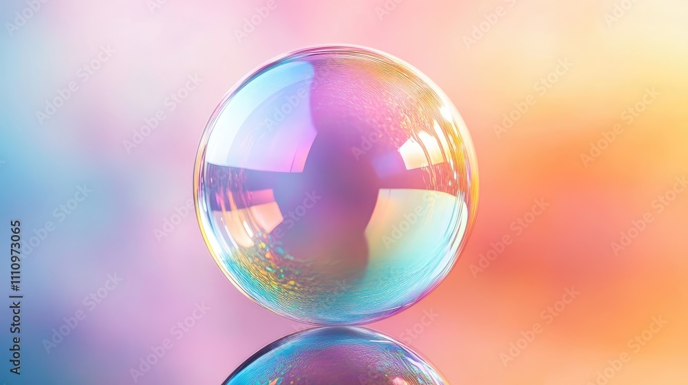 Closeup of a iridescent soap bubble on a colorful background Closeup of a iridescent soap bubble on a colorful background