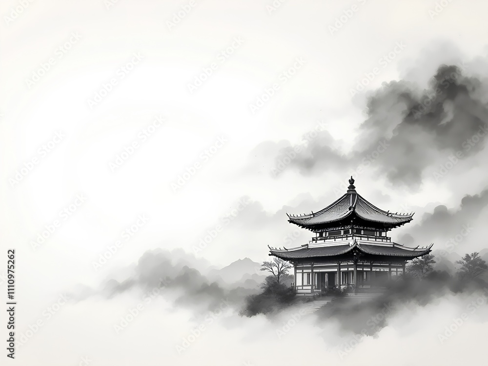 Ancient Architecture in the Clouds - Oriental Aesthetics in Ink Wash Painting Ancient Architecture in the Clouds - Oriental Aesthetics in Ink Wash Painting