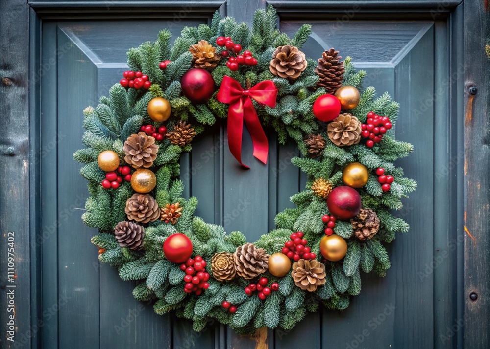 Fototapeta premium New Year's home decorations, Christmas tree branch and balls