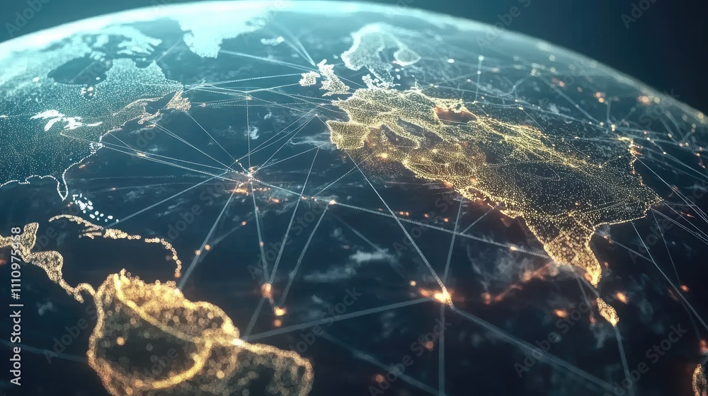 Digital globe with connected trade routes, global network, world trade Digital globe with connected trade routes, global network, world trade
